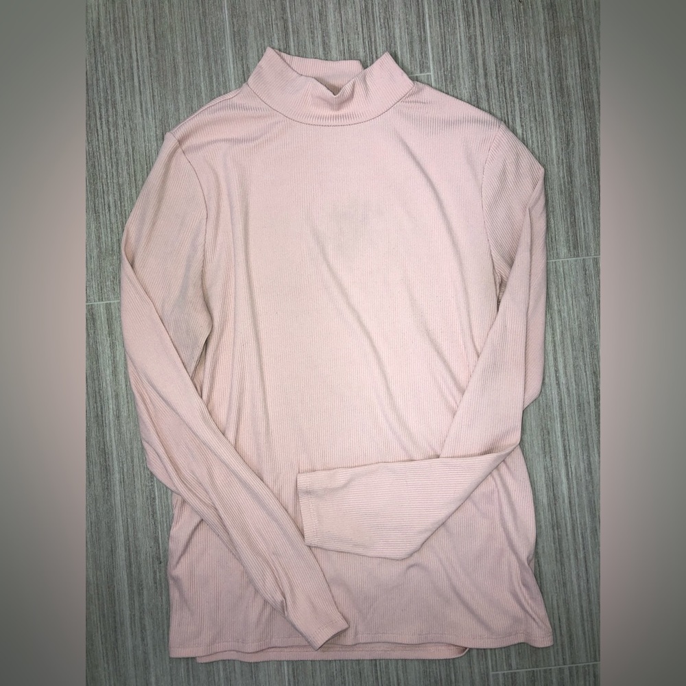 No Boundaries Mock Neck Ribbed Long Sleeve 2count pink and brown